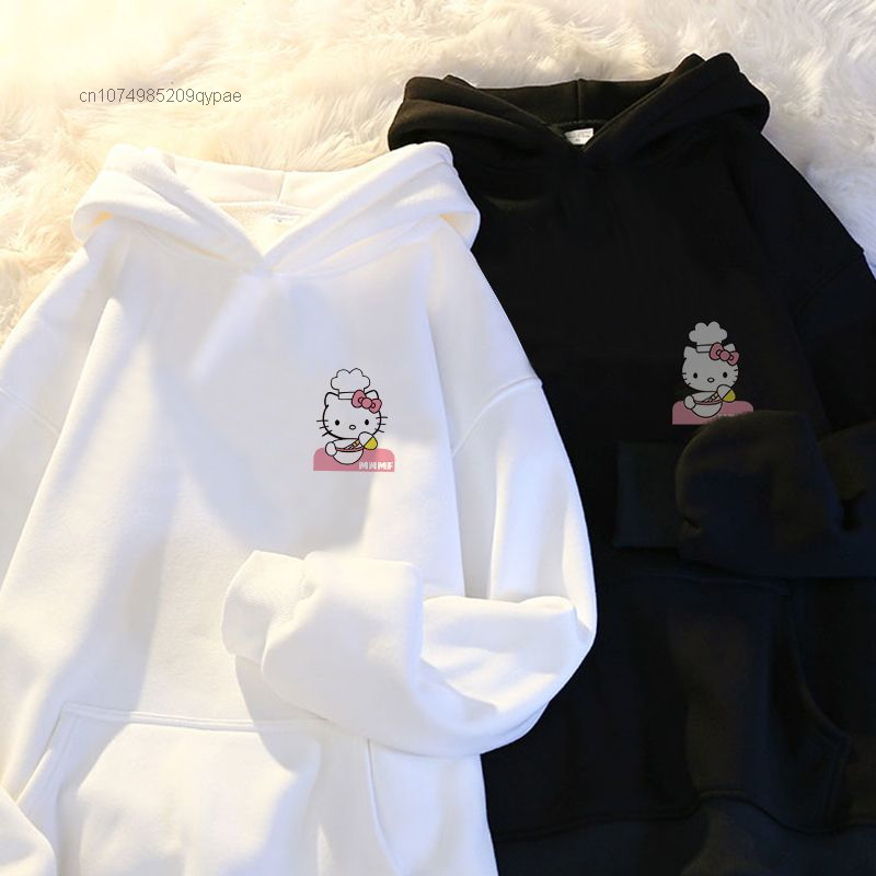 Sanrio Kawaii Hello Kitty bluza z kapturem dla kobiet nowe jesienno-zimowe swetry Anime dziewczyny Y2k luźne bluza w stylu Casual topy