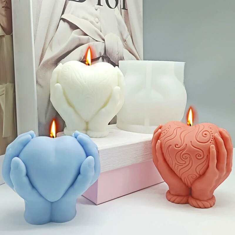 Hand Hold Love Candle Making Tool Relief Pattern Heart Soap Plaster Silicone Mould Wedding Chocolate Decor Valentine's Day Gift