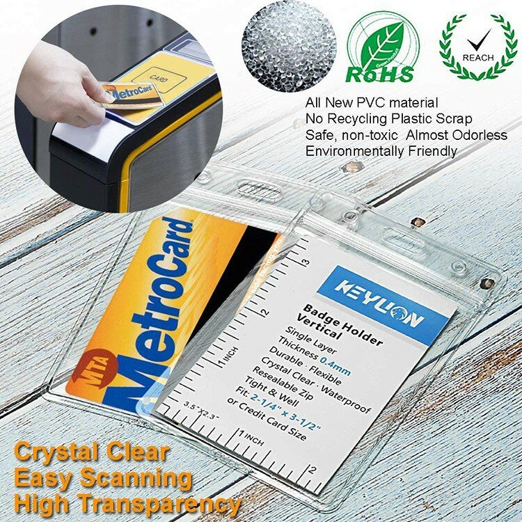 5pcs Transparent PVC Vertical Plastic Card Sleeve Waterproof ID Card Sleeve Chest Card Sleeve Office and School Supplies