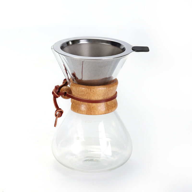 JINYOUJIA-Heat Resistant Borosilicate Glass, Bamboo Slice Handle with Scale, Hand Brewed Coffee Sharing Pot, 400ml, 600ml