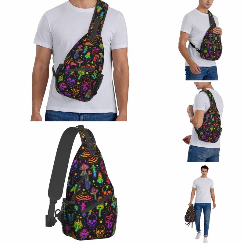 Czaszka grzyb psychodeliczny woreczki strunowe torba Crossbody na klatkę piersiową plecak na ramię wędrówki plecaki estetyczne grzyby męskie damskie torby