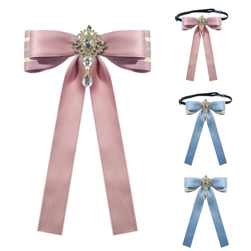 Y1UB Ribbon Bowknot Brooch Bowtie Necktie for Girls Women Fashion Clothing Accessory