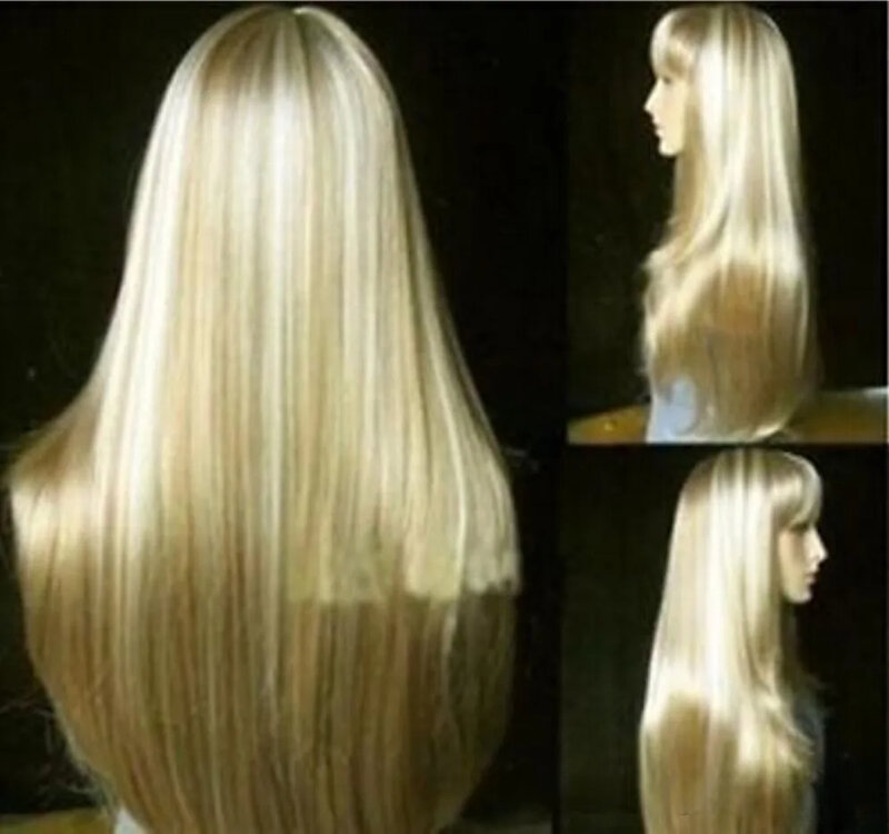 Darmowa wysyłka piękna moda długie mieszane blond peruka z prostymi włosami