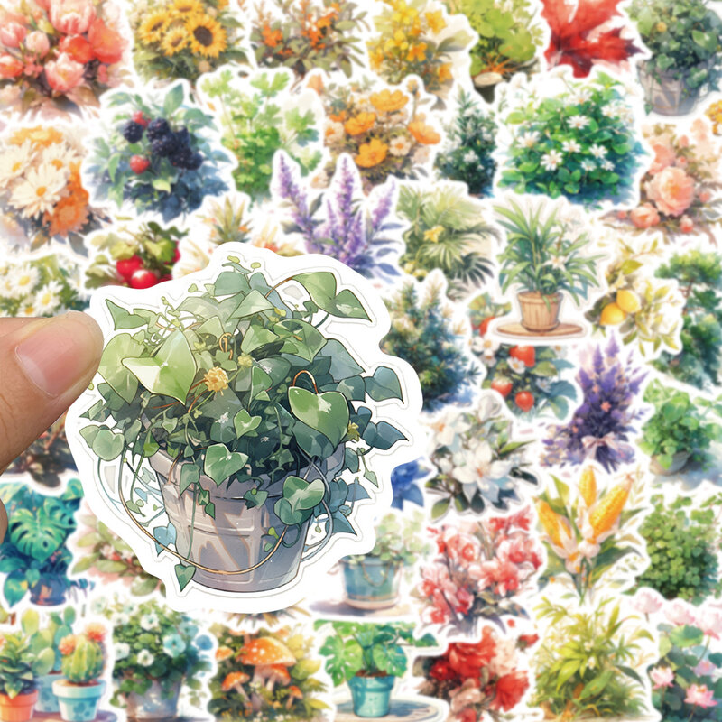 50 buah kartun lucu tanaman hijau bunga stiker grafiti stiker dekorasi DIY Laptop bagasi telepon stiker buku tempel mainan
