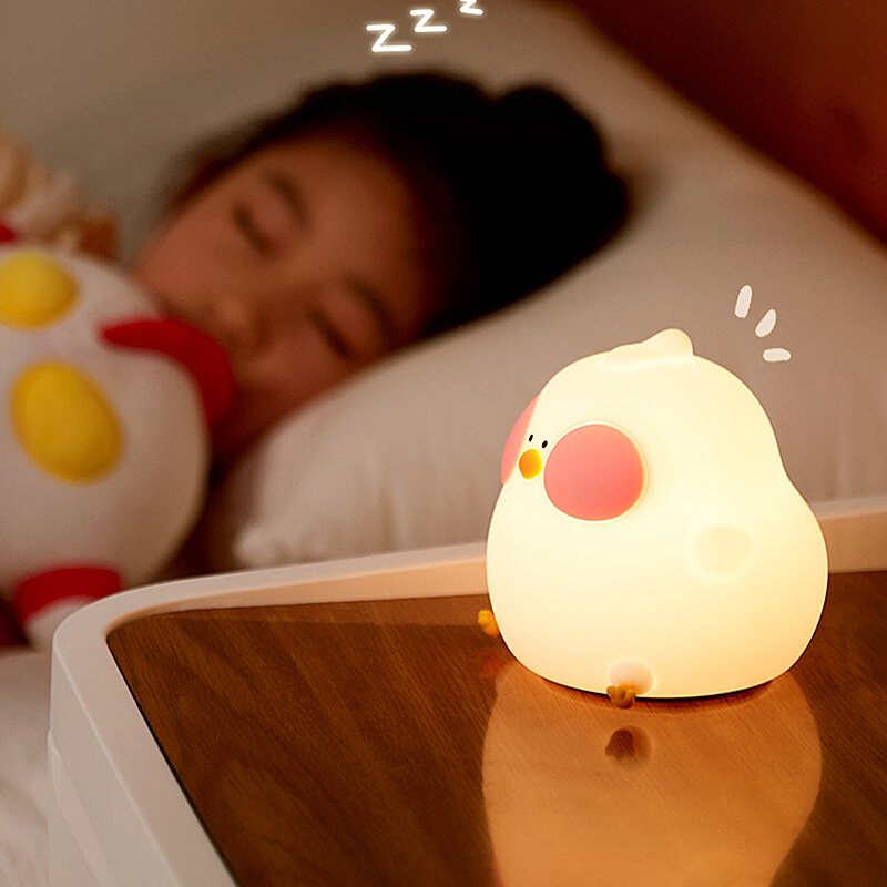 Lampu malam LED untuk anak-anak, kartun anak ayam, binatang silikon, Sensor waktu sentuh, dapat diisi ulang USB, kamar tidur, lampu samping tempat tidur, hadiah