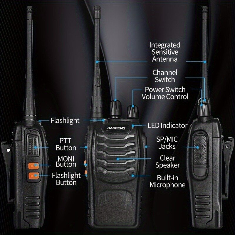 2pcs BF-888S Walkie Talkie Two-way Communication radios 400-470MHz Long Range Walkie-Talkies For Outdoor Adventure Work