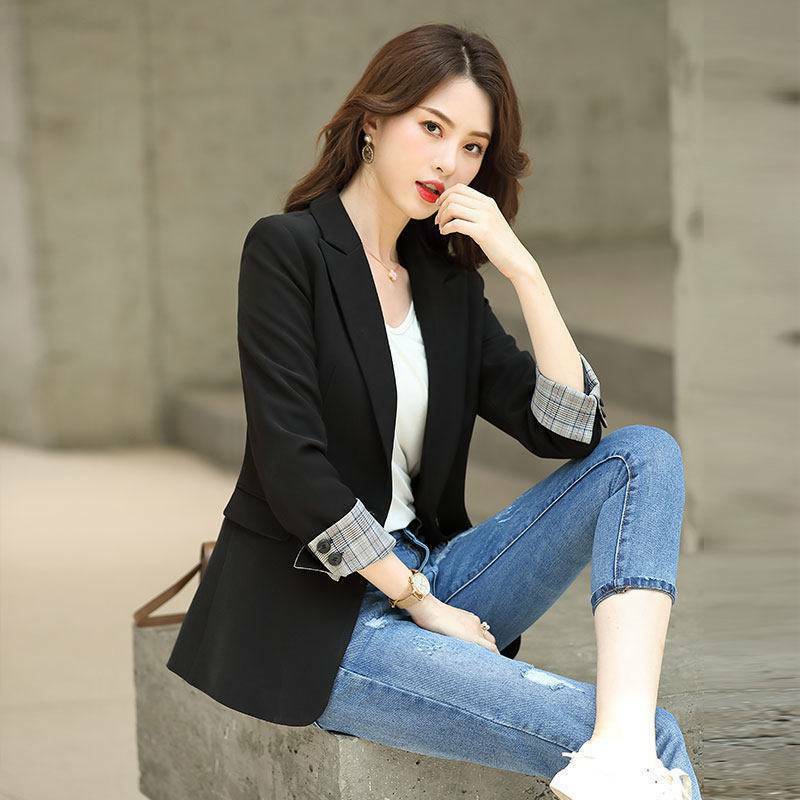 Chaqueta de traje pequeña informal para mujer, blusa de temperamento bordado negro, primavera y otoño, nuevo estilo