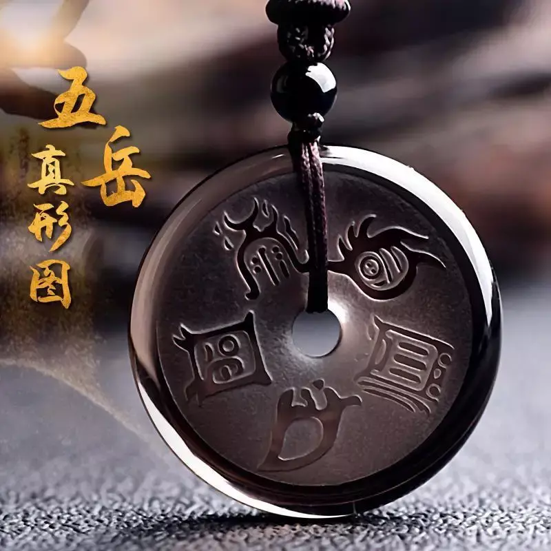Pendentif en obsidienne avec caractères des prHub chinois pour hommes et femmes, véritable figure de Wuyue, accessoires de collier, bijoux sûrs
