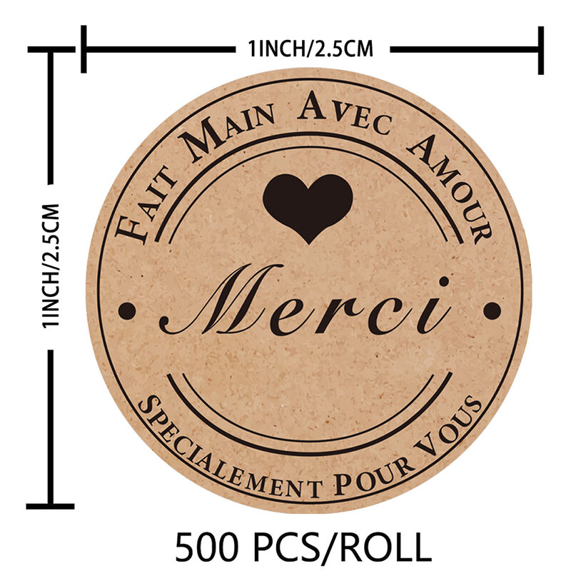 Etiquetas de agradecimiento francesas, pegatinas de álbum de recortes hechas a mano, 500 piezas, Merci