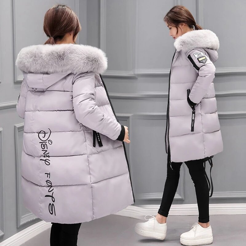 여성용 겨울 재킷 파카, 큰 모피 칼라 후드, 두껍고 따뜻한 긴 여성 코트, 캐주얼 아웃웨어, 다운 코튼 재킷 파카, 2023