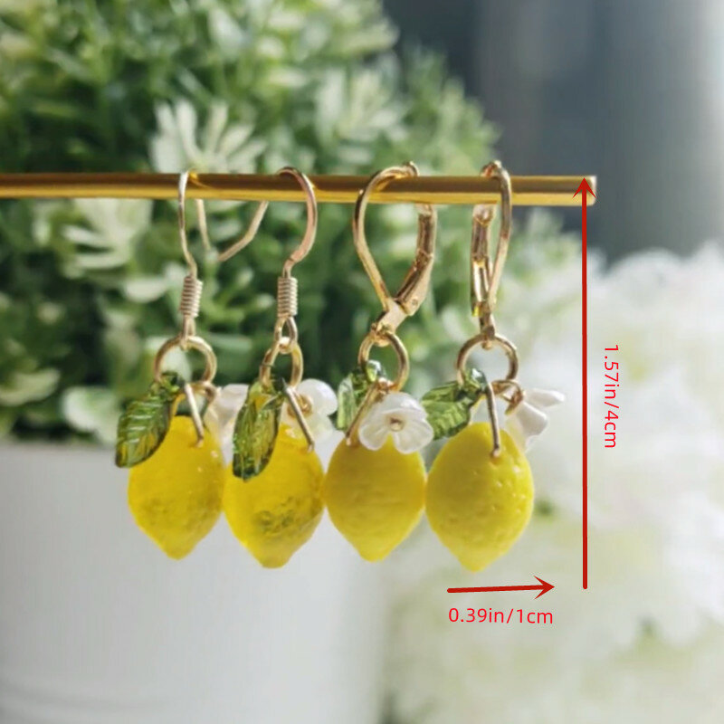 1Pair Creative Design Cute Glass Lemon Drop Earrings Holiday Gift For Girls For Summer Vacation