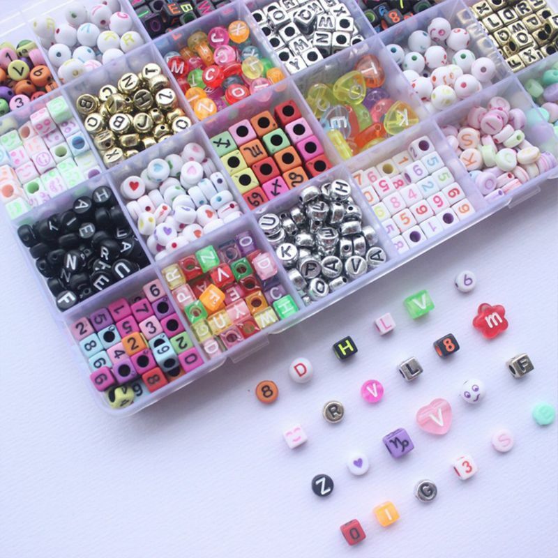 Cubo perline lettere alfabeto acrilico colorato da 1200 pezzi per braccialetto con artigianato fai da te
