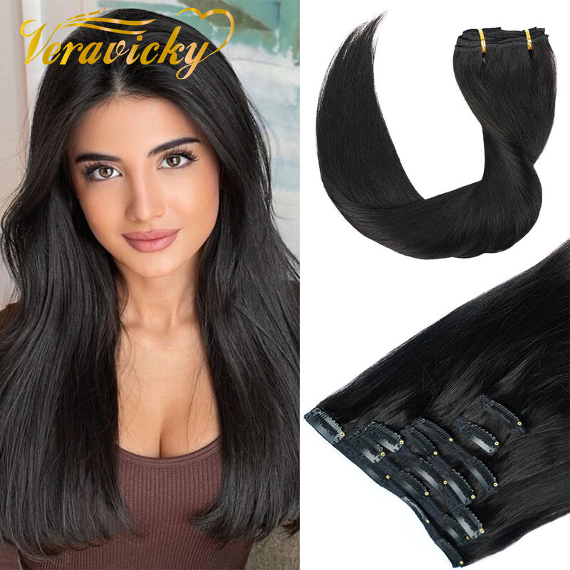 Veravicky Clip em extensões de cabelo, cabelo humano, brasileiro, máquina Remy, trama com clipes no cabelo real, 120g, 7pcs à venda