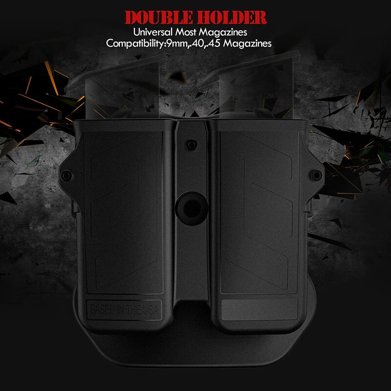 MAGORUI Double Mag Holder, Universal Mag Holder for 9mm 10mm .40 .45 Single & Double Stack Mag Pouch