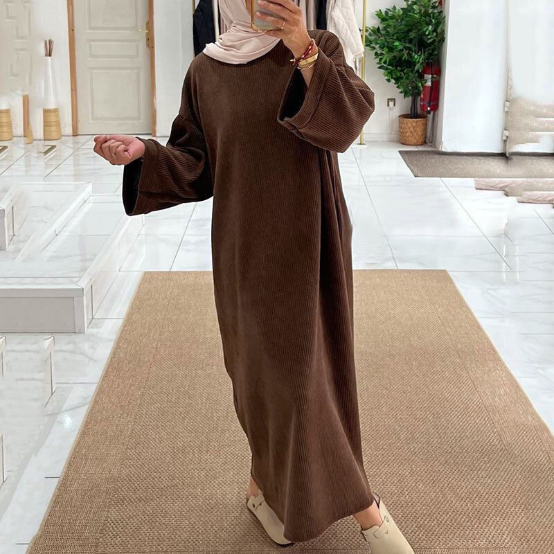 Cord Abaya Winter mit Seiten tasche dicke warme Eid Ramadan islamische Kleidung hochwertige muslimische Frauen Langarm bescheidenes Kleid