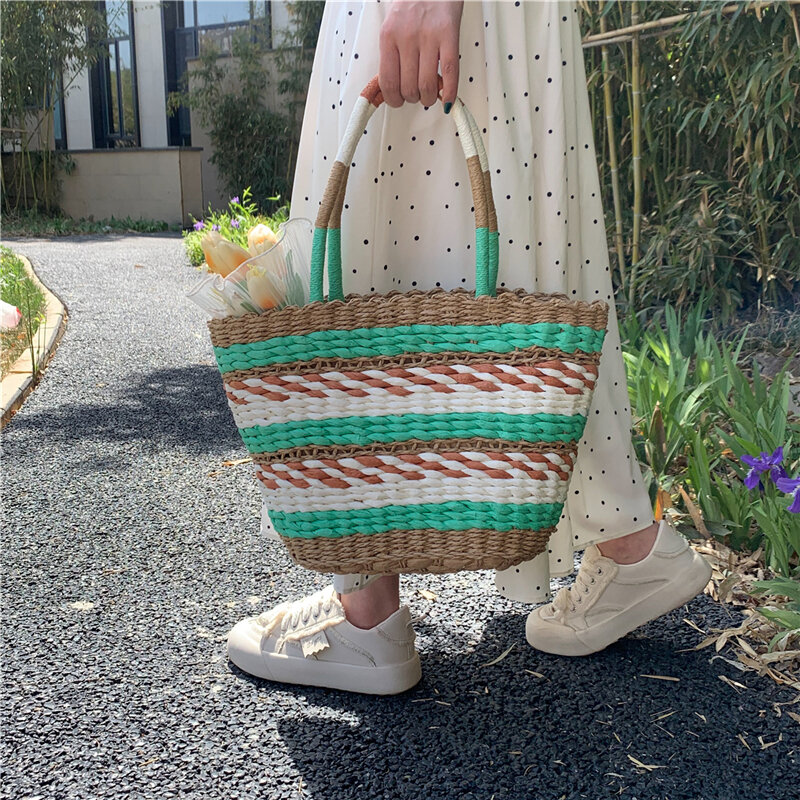 Tas bahu wanita musim panas tas jerami anyaman tangan tas wanita rajutan kualitas tinggi tas tangan desainer tas pantai kasual Bohemian