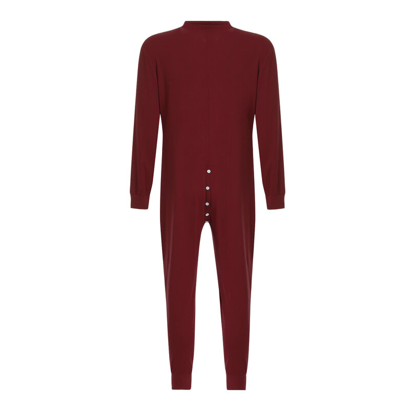 Pijama dianteiro de botão manga comprida masculino, macacão bodysuit, calça de perna casual, roupa de casa