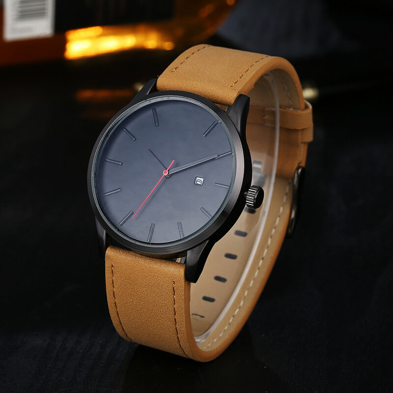 Relógios de negócios relógios de couro masculino grande dial esporte relógios de quartzo relógio de pulso masculino reloj de pulsera resistente al agua