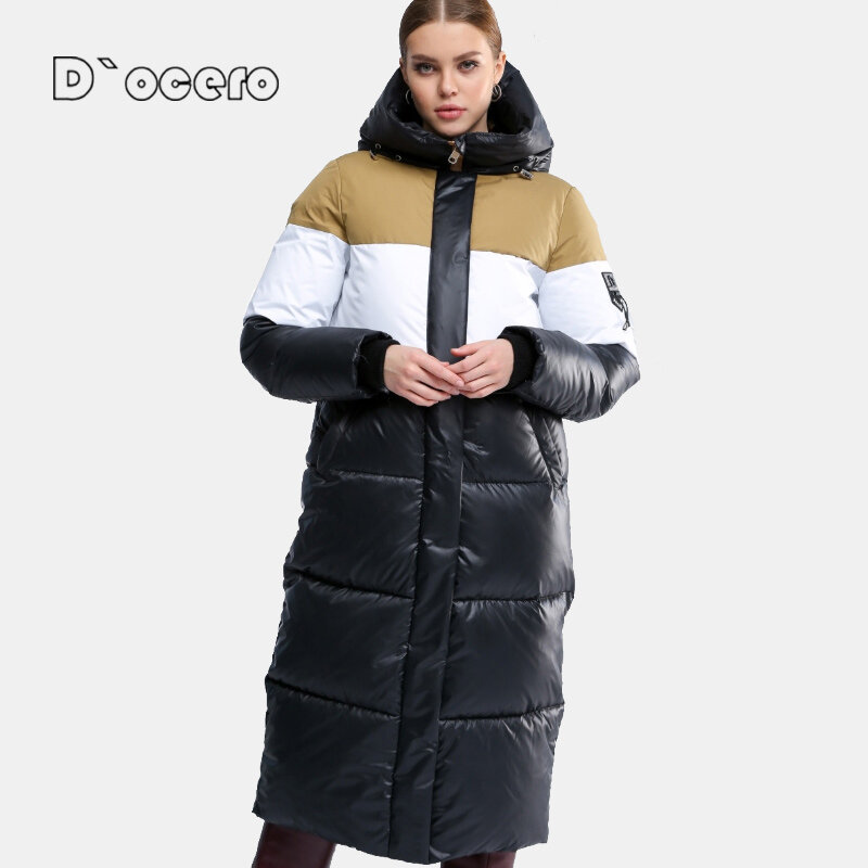 Docero 2022 jaqueta de inverno feminino retalhos longo acolchoado parka engrossado quente casaco feminino algodão outerwear