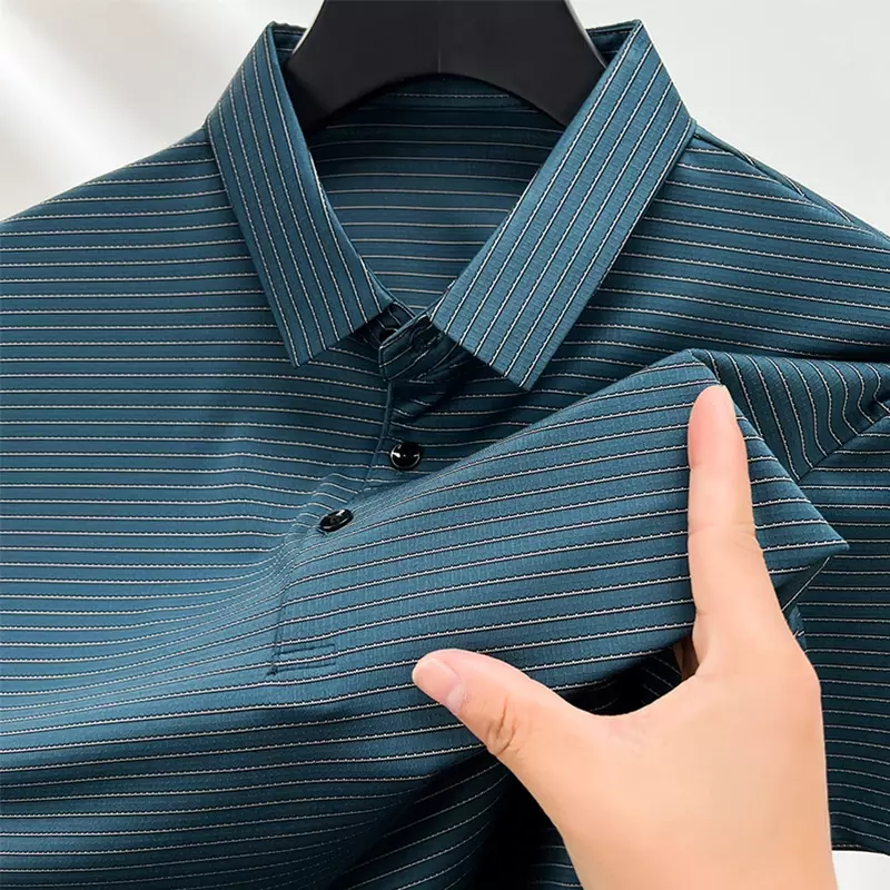 Деловая Повседневная Антибактериальная рубашка-поло, модный и универсальный летний топ с коротким рукавом для мужчин
