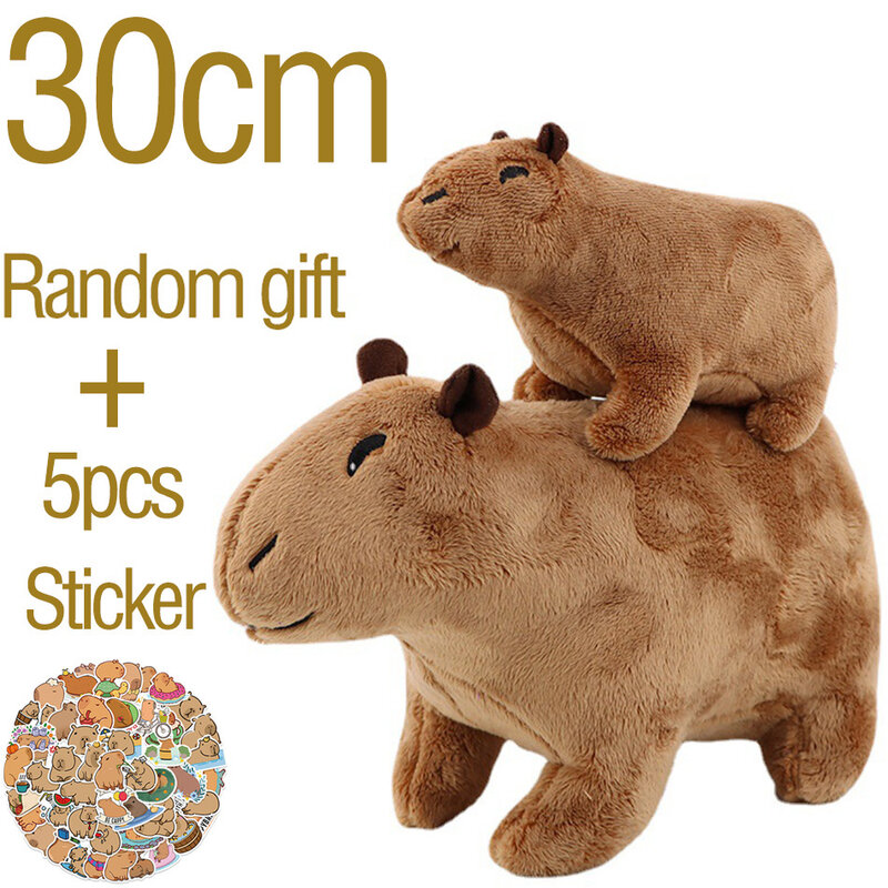 Capybara-peluche de imitación de Anime Fluffty, muñeco suave de animales de peluche, regalo de cumpleaños para niños, envío de pegatinas, 18-30cm