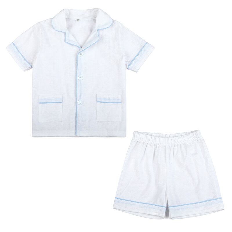 Commercio all'ingrosso 100% cotone bianco vestiti del bambino bambino ragazzi ragazze pigiama set pigiameria 2024 estate siling abiti bambini pigiama