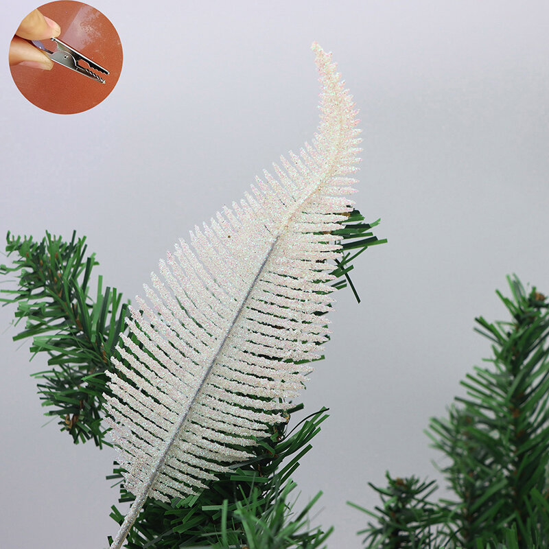Glitter Feather Artificial Leaves Clip Xmas Tree Ornament Christmas Party Home Decoration Navidad New Year Wedding Flowers