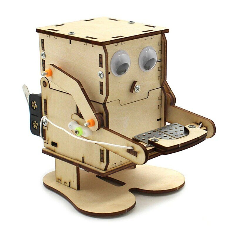 Robô de madeira comendo moeda brinquedo para crianças, modelo DIY, ensino aprendizagem, kit de projeto tronco, experimento científico, brinquedo educativo, montagem de madeira