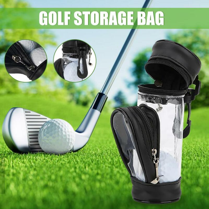 Bolsa de almacenamiento para pelotas de Golf, bolsa transparente antiarañazos de cuero de imitación, riñonera con Clip giratorio para cinturón