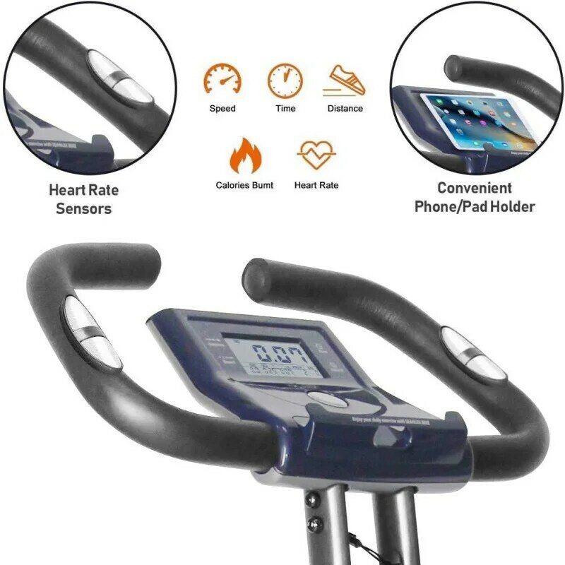 Leikefitness-Vélo d'exercice pliable ultra-silencieux, vélo vertical magnétique avec fréquence cardiaque, moniteur LCD, facile à utiliser