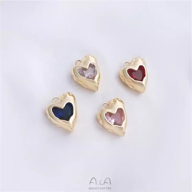 14K Wrapped Gold Fashion Heart Pendant Inlaid with Zircon Diy Necklace Jewelry Colorful Zirconium Love Charms Pendant K386