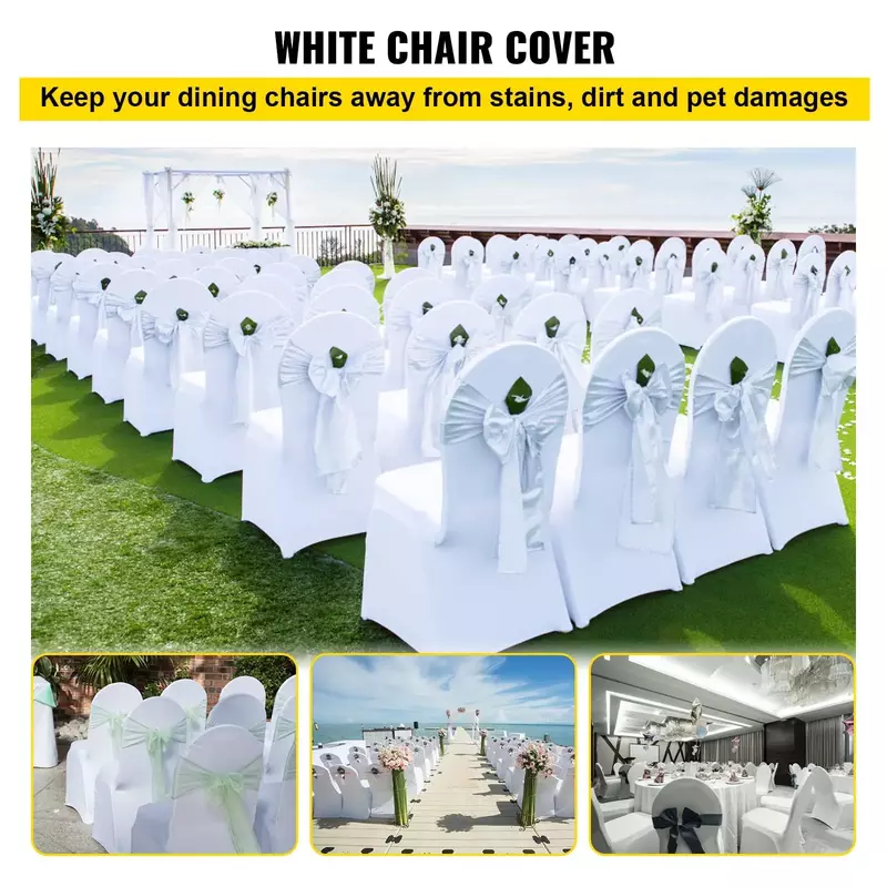 150 Pcs White Chair Covers Polyester Spandex Chair Cover Stretch Slipcovers for Wedding Party Dining Banquet Flat-Front Chair Co