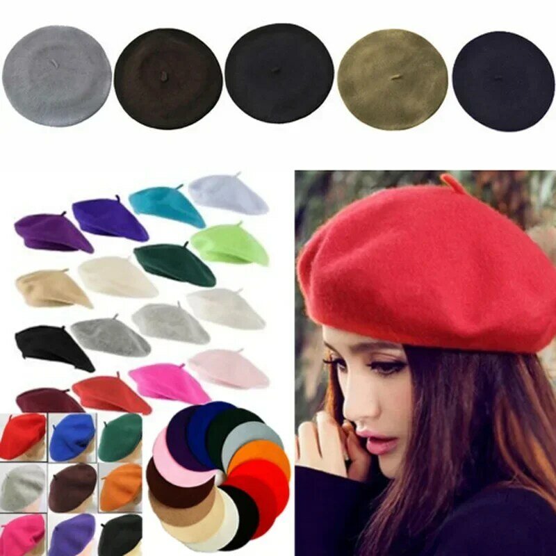 Vintage Beret หมวก Beanie หมวกภาษาฝรั่งเศสคำสไตล์ผู้หญิงอบอุ่นหมวกฤดูหนาว Femme หมวกหมวก Street แฟชั่น
