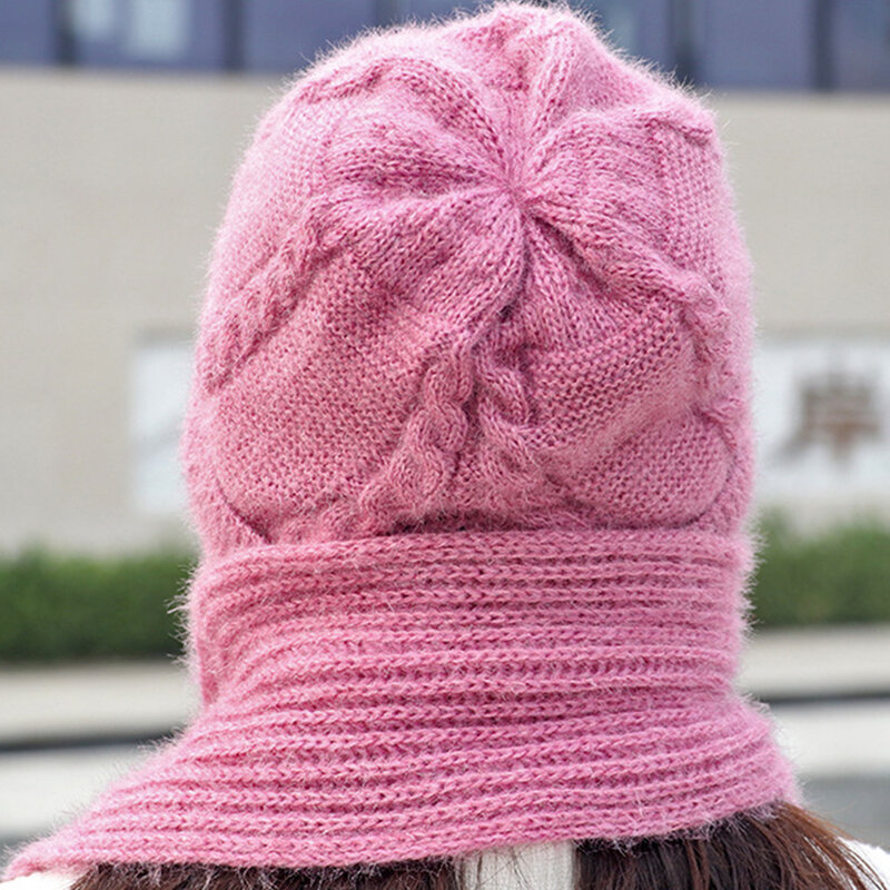 New Fashion Winter Women Beanies Caps Warm Bear Ear Hat Gift Casual Plush Hat Scarf Set Casual Solid Women Caps Present