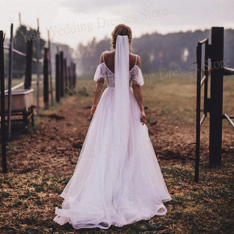 Elegantes vestidos de noiva femininos, vestidos de noiva sexy fora do ombro, cintas de espaguete encantadoras, vestido moderno, 2024