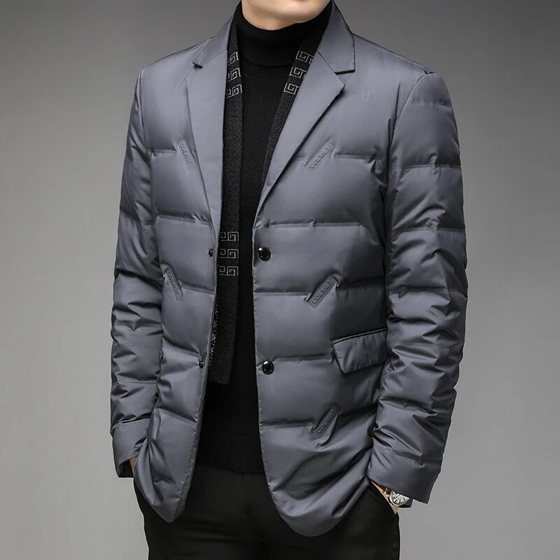 2024 High Quality Fashion Winter New Suit Collar Down Jacket Men Remove Scarf 90 White Duck Warm Men's Coat M-4XL