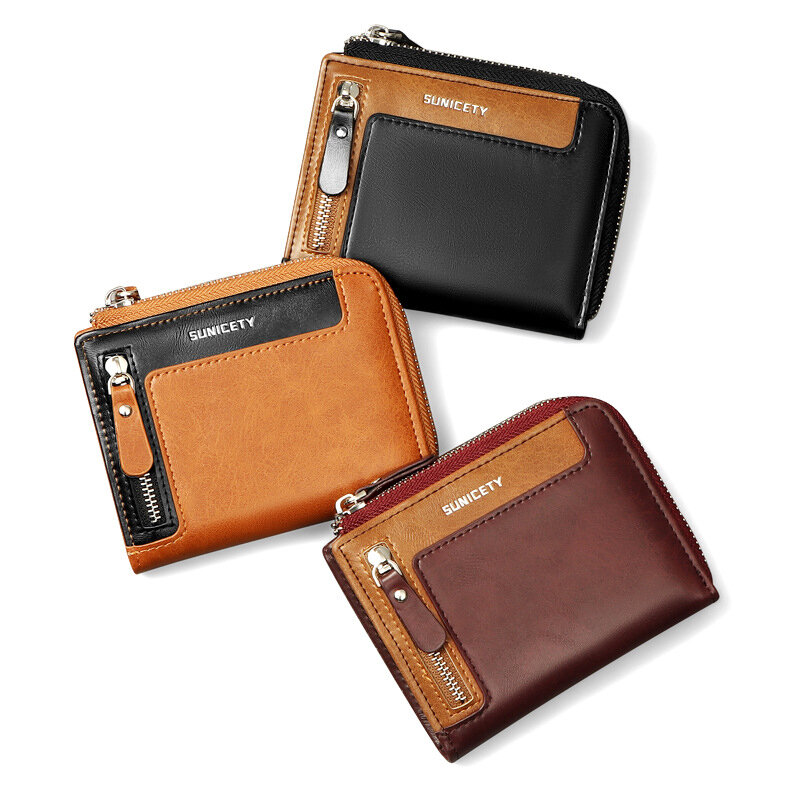 Zipper Men Wallet Luxury Designer PU Leather RFID Card Holders Wallets Coin Bag Short Men's Purse Male Portable Cardholders