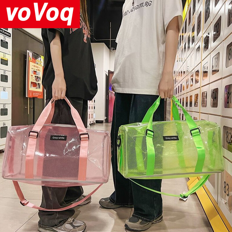 Tas Travel kebugaran PVC tahan air untuk wanita dan pria, tas bahu portabel kapasitas besar, tas renang pantai musim panas transparan
