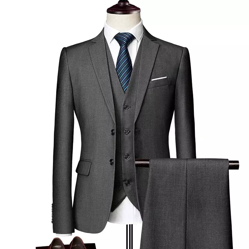Conjunto de tres piezas de esmoquin para novio, traje Formal ajustado, informal, sólido, negocios, boda