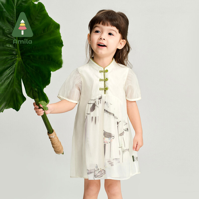 Amila-falda de bebé con elementos de hebilla china, vestido sin mangas Simple de alta calidad para niñas de 0 a 6 años, novedad de verano 2024