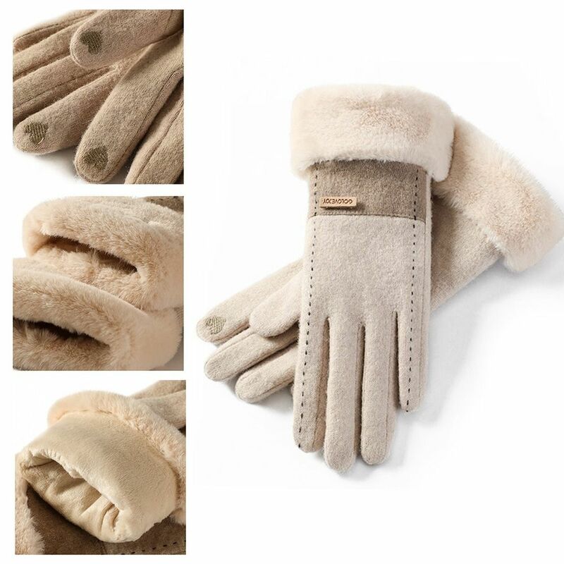 Guanti termici invernali morbidi guanti in peluche da donna addensati con dita intere guanti elastici in Cashmere foderati in pile antivento sport