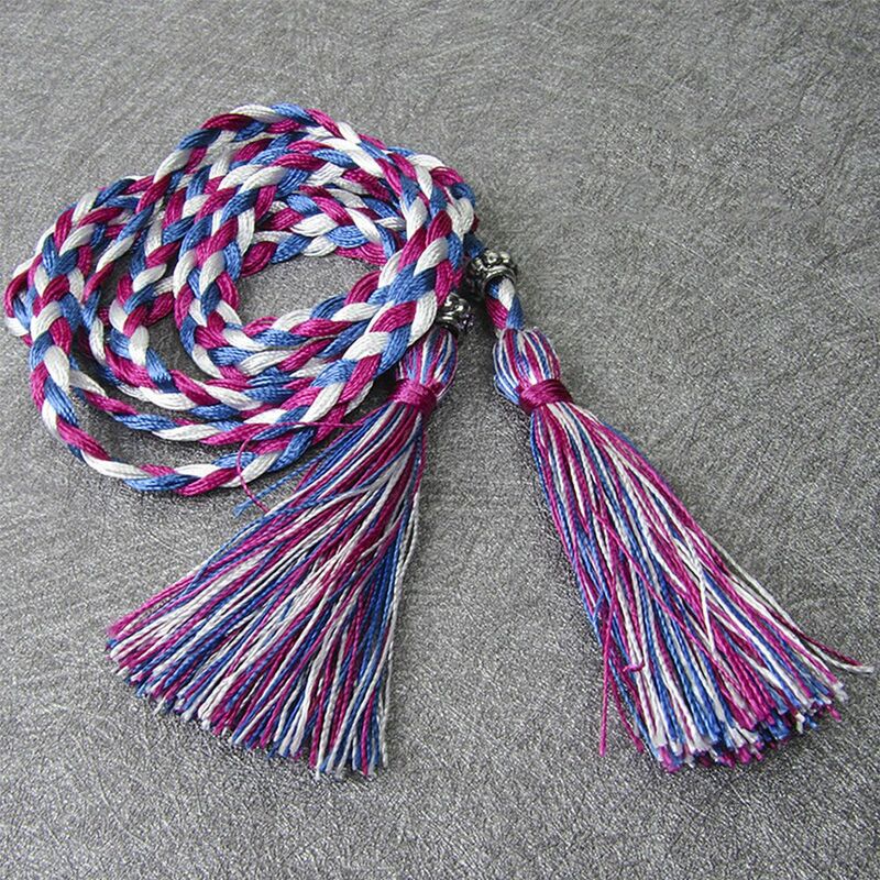 Thin 160cm Bow Woven Rope Tassle Waistband Waist Chain Braided Belts Waist Rope Tassles Belts