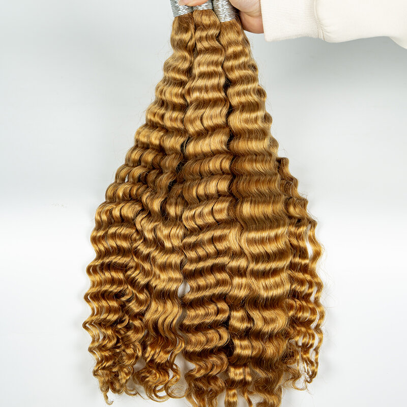 Wavey-Extensión de cabello rubio miel a granel, cabello rizado de onda profunda a granel, sin trama, suministro de peluquería