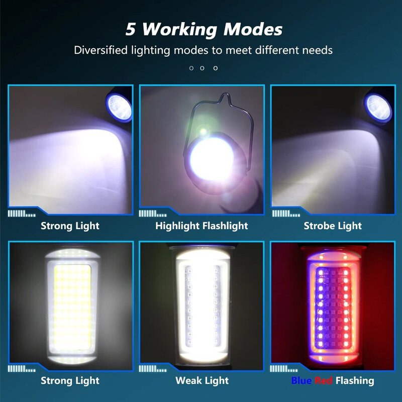COB LED 손전등 마그네틱 휴대용 작업등, USB 충전식 투광 조명, 작업장 LED 램프, SMD 배터리 내장 캠핑 토치