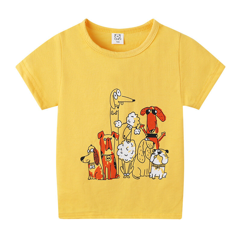 男の子と女の子のための夏のTシャツ,漫画の服,動物,綿,サイズ3,4,5,6歳