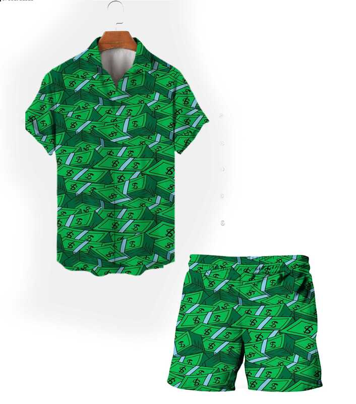 Пляжный повседневный костюм в стиле Харадзюку, Новинка лета 2024, мужская рубашка с короткими рукавами и мультяшным принтом губки боба, модный костюм в уличном стиле y2k
