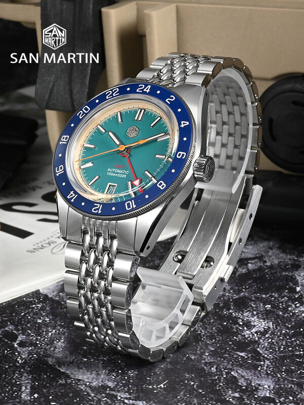 ساعة سان مارتن الرياضية المقاومة للماء ، ساعة ميكانيكية أوتوماتيكية ، التصميم الأصلي ، الموضة ، GMT ، H34 ، الرجال ، m ،! m ، من SN0116