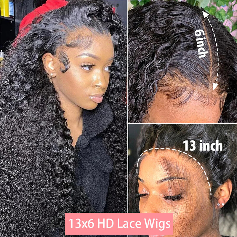 30 32 inches Deep Wave 13x6 HD Lace Front Human Hair Wig 200% Brazilian Remy Curly Water Wave13x4 Lace Frontal Wig For Women