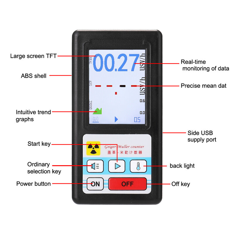 BR-6 Portable Geiger Counter Nuclear Radiation Detector Personal Dosimeter Marble Tester X-Ray Radiation Dosimeter GM Tube Meter