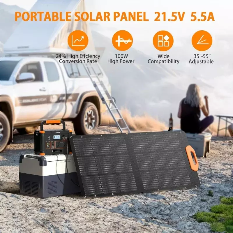GRECELL-Panel Solar portátil para estación de energía, 100W, con cargador rápido de MC-4 y soporte ajustable, plegable, 21,5 V